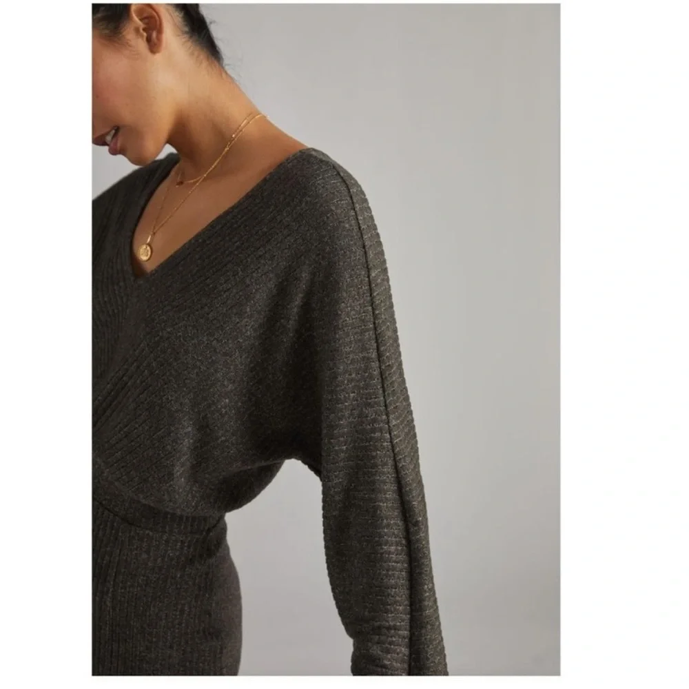 ANTHROPOLOGIE Daily Practice Dress Size Large Barre Midi Ribbed Long Sleeve - Picture 2 of 11